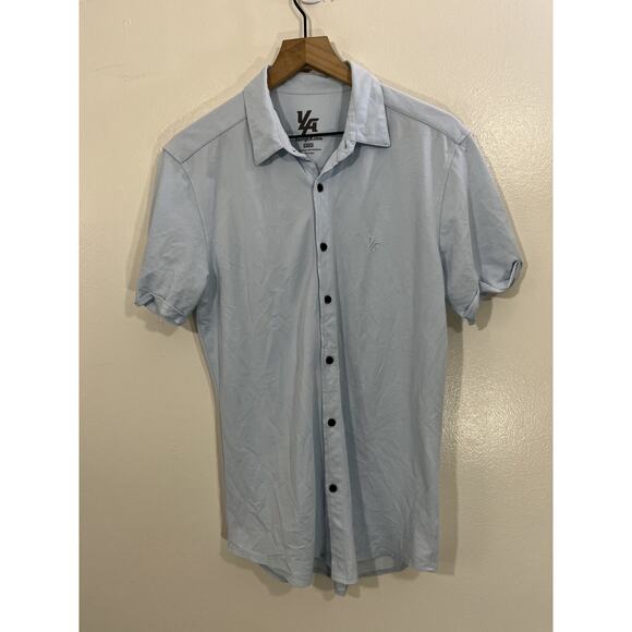 Youngla Button up Shirt Blue Slim Stretch Fitted Athletic Muscle Casual Office - Picture 1 of 12